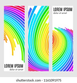 Set of abstract vertical header banners with curved lines and place for text. Colorful backgrounds for web design. Vector illustration