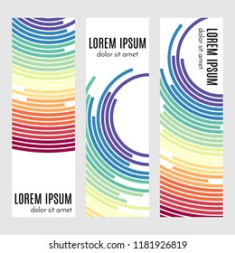 Set of abstract vertical header banners with curved lines and place for text. Colorful backgrounds for web design. Vector illustration