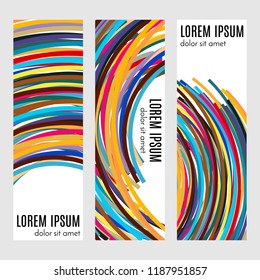Set of abstract vertical header banners with curved lines and place for text. Colorful backgrounds for web design. Vector illustration