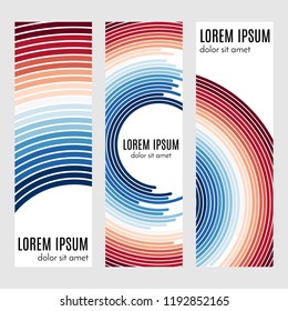 Set of abstract vertical header banners with curved lines and place for text. Colorful backgrounds for web design. Vector illustration