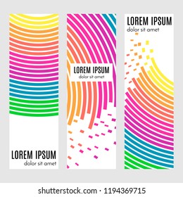 Set of abstract vertical header banners with curved lines and place for text. Colorful backgrounds for web design. Vector illustration
