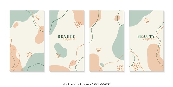 Set of abstract vertical minimal backgrounds in pastel colors. Vector organic templates for social media stories