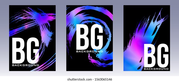 Set of abstract vertical poster templates with versicolor splashes. Vector graphic covers