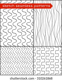 Set of abstract vertical seamless patterns - gray color, thin lines