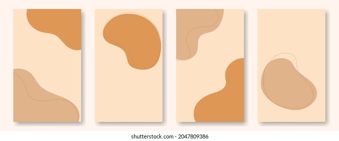 Conjunto de plantillas abstractas de publicación vertical en redes sociales. Luces y líneas en una paleta beige, tono de piel, fondo con espacio de copia.