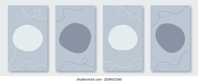 Set of abstract vertical template for social media posting with place for text. Spots and lines in a soft blue palette, minimal design with copy space.