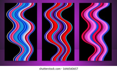 Set of abstract vertical vector wallpapers with colorful flow shapes for smartphones, mobiles and other devices.