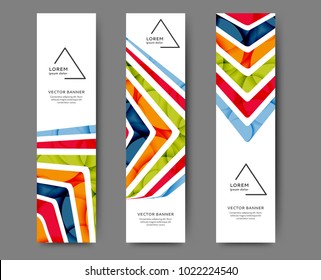 Set of abstract vertical web banner templates with geometric elements background