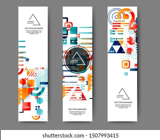 Set of abstract vertical web banner templates with geometric elements background