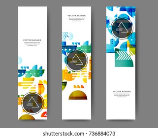Set of abstract vertical web banner templates with geometric elements background