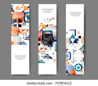 Set of abstract vertical web banner templates with geometric elements background