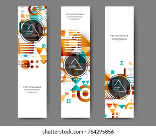 Set of abstract vertical web banner templates with geometric elements background