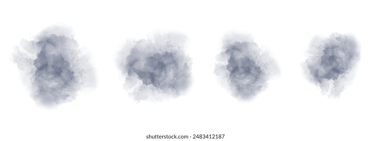 Set of abstract very dark blue watercolor water splash on a white background. Vector watercolour texture in salad color. Ink paint brush stain. Blue splatters spot. Watercolor pastel splash