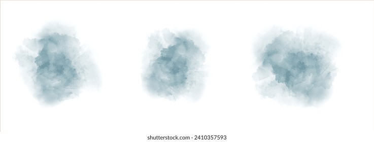 Set of abstract very dark cyan watercolor water splash on a white background. Vector watercolour texture in salad color. Ink paint brush stain. Green splatters spot. Watercolor pastel splash