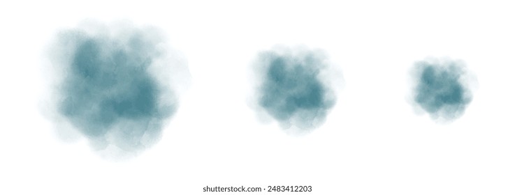 Set of abstract very dark cyan watercolor water splash on a white background. Vector watercolour texture in salad color. Ink paint brush stain. Cyan splatters spot. Watercolor pastel splash