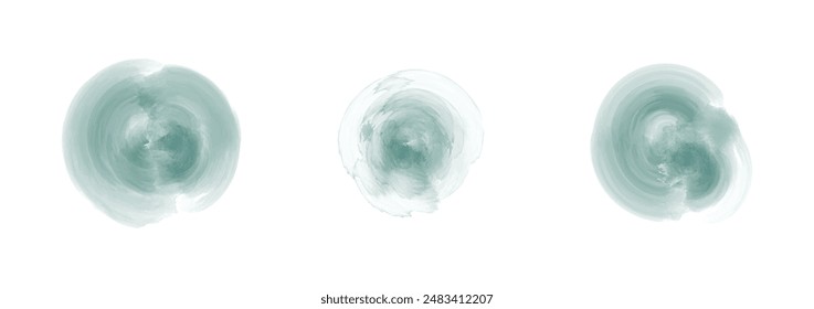 Set of abstract very dark cyan watercolor water splash on a white background. Vector watercolour texture in salad color. Ink paint brush stain. Cyan splatters spot. Watercolor pastel splash