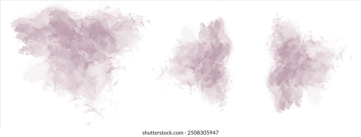 Conjunto de abstrato cor de água rosa muito escuro salpicar em um fundo branco. Textura de aquarela vetorial em cor de salada. Mancha de pincel de tinta. Mancha de manchas rosa escuro. Mancha pastel aquarela