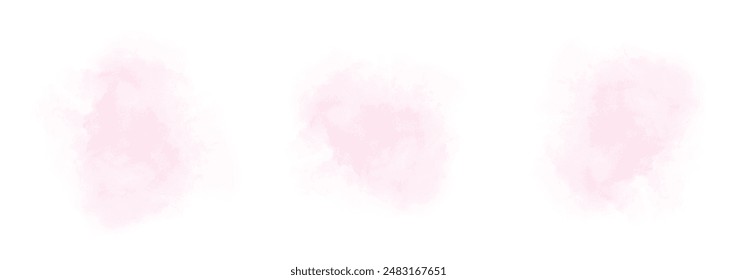 Set of abstract very pale pink watercolor water splash on a white background. Vector watercolour texture in salad color. Ink paint brush stain. Pink splatters spot. Watercolor pastel splash