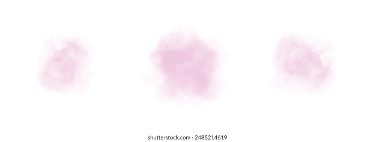 Set of abstract very soft pink watercolor water splash on a white background. Vector watercolour texture in salad color. Ink paint brush stain. Pink splatters spot. Watercolor pastel splash