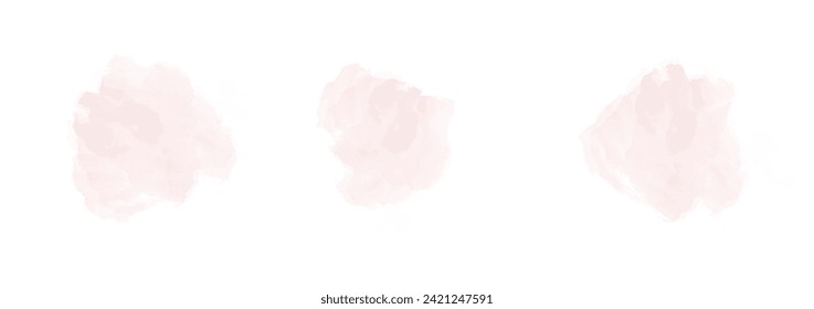 Set of abstract very soft red watercolor water splash on a white background. Vector watercolour texture in salad color. Ink paint brush stain. Very soft red splatters spot. Watercolor pastel splash