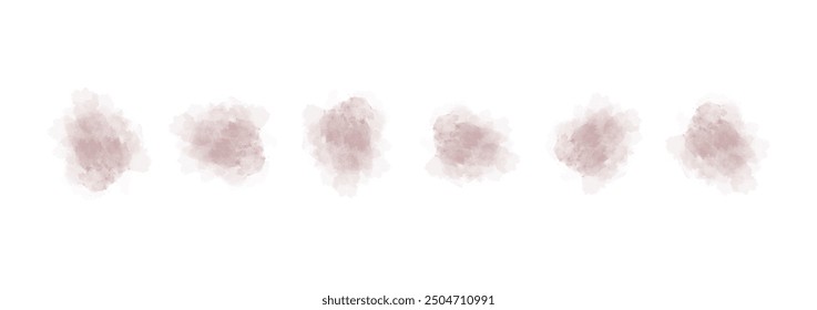 Set of abstract very soft red watercolor water splash on a white background. Vector watercolour texture in salad color. Ink paint brush stain. Very soft red splatters spot. Watercolor pastel splash