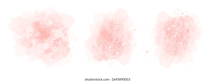 Conjunto de abstrato muito suave água de cor vermelha salpicar em um fundo branco. Textura de aquarela vetorial em cor de salada. Mancha de pincel de tinta. Manchas vermelhas. Mancha pastel aquarela