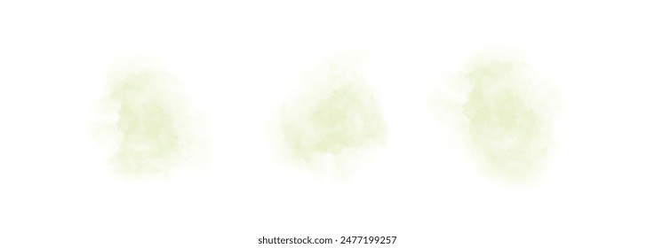 Set of abstract very soft yellow watercolor water splash on a white background. Vector watercolour texture in salad color. Ink paint brush stain. Yellow splatters spot. Watercolor pastel splash
