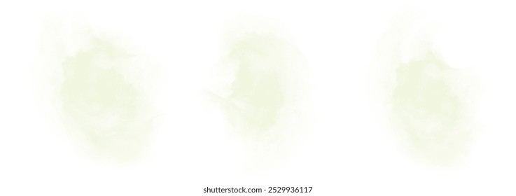 Set of abstract very soft yellow watercolor water splash on a white background. Vector watercolour texture in salad color. Ink paint brush stain. Yellow splatters spot. Watercolor pastel splash