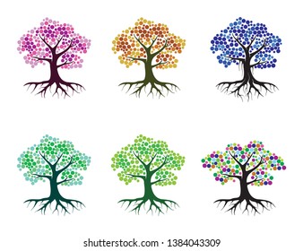 Set of abstract vibrant tree logo design. spirit tree symbol vector