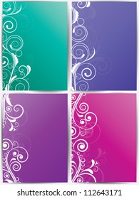 Set of abstract vintage cards with floral background and swirls