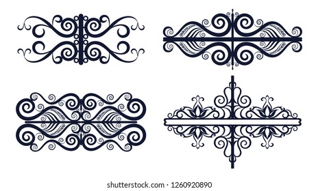 Set Abstract Vintage Patterns, Black Contours Isolated on White Background. Vector