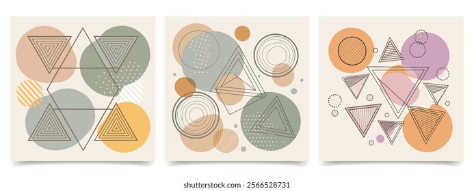 Set of abstract vintage posters with mystical symbols in pastel colors. Collection of retro backgrounds. Illustration