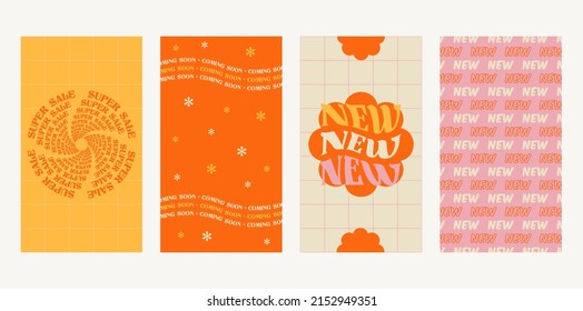 Set of abstract vintage template. New Arrival. Bonus. Sale. Best offer. Coming soon. Retro Trendy Promotion. 90s 80s 70s. Shopping stickers pack or icons collection. Vector illust