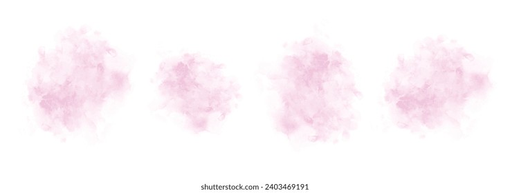 Set of abstract vivid magenta watercolor water splash on a white background. Vector watercolour texture in salad color. Ink paint brush stain. Green splatters spot. Watercolor pastel splash