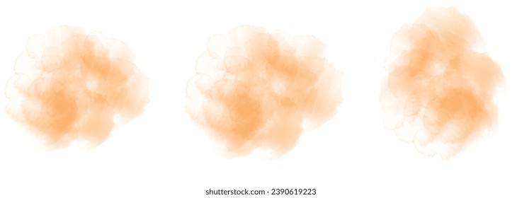 Set of abstract vivid orange watercolor water splash on a white background. Vector watercolour texture in salad color. Ink paint brush stain. Vivid orange splatters spot. Watercolor pastel splash