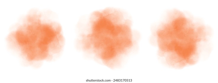 Conjunto de agua de acuarela naranja vívida abstracta salpicar sobre un fondo blanco. Textura de acuarela de Vector en color ensalada. Mancha de pincel de tinta. Mancha naranja vívida. Salpicadura pastel de acuarela