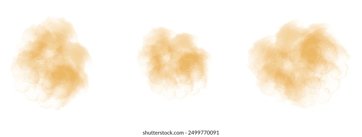 Set of abstract vivid orange watercolor water splash on a white background. Vector watercolour texture in salad color. Ink paint brush stain. Vivid orange splatters spot. Watercolor pastel splash