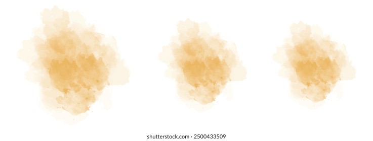 Conjunto de salpicaduras de agua de acuarela naranja vívida abstracta sobre un fondo blanco. Textura de acuarela de Vector en color de ensalada. Tinción de pincel de tinta. Mancha de salpicaduras de naranja vivo. Salpicadura de pastel de acuarela