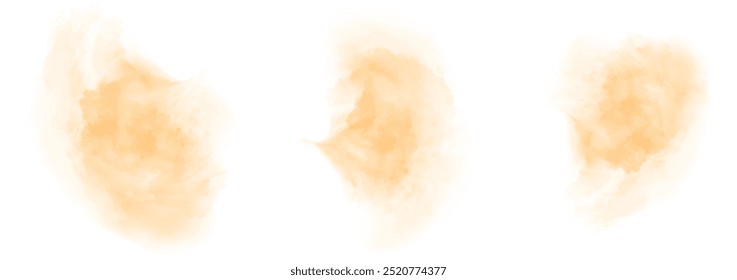Set of abstract vivid orange watercolor water splash on a white background. Vector watercolour texture in salad color. Ink paint brush stain. Vivid orange splatters spot. Watercolor pastel splash