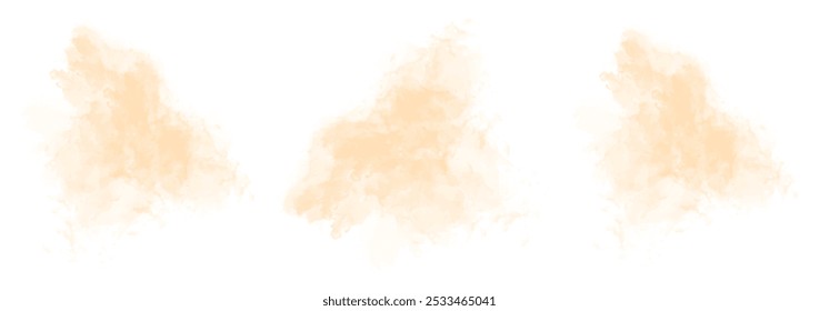 Set of abstract vivid orange watercolor water splash on a white background. Vector watercolour texture in salad color. Ink paint brush stain. Vivid orange splatters spot. Watercolor pastel splash