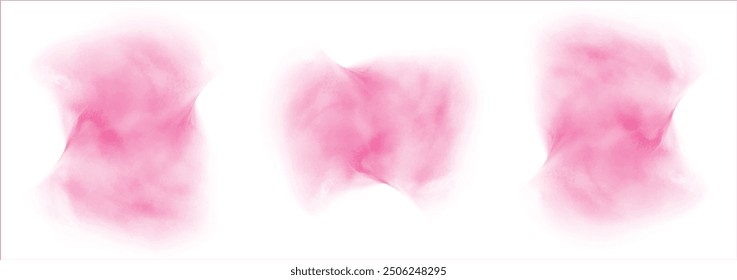 Set of abstract vivid pink watercolor water splash on a white background. Vector watercolour texture in salad color. Ink paint brush stain. Vivid pink splatters spot. Watercolor pastel splash