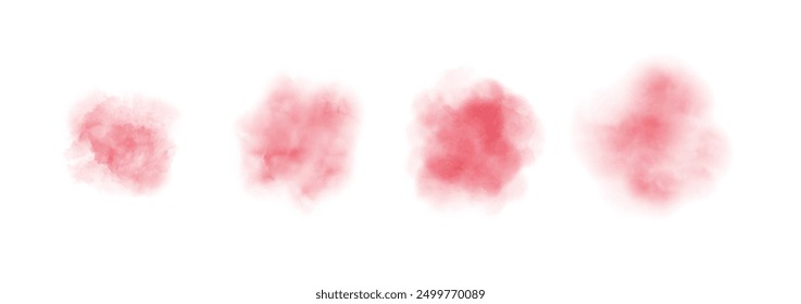 Set of abstract vivid red watercolor water splash on a white background. Vector watercolour texture in salad color. Ink paint brush stain. Vivid red splatters spot. Watercolor pastel splash