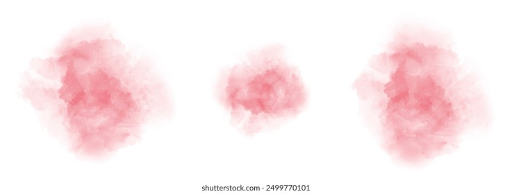 Set of abstract vivid red watercolor water splash on a white background. Vector watercolour texture in salad color. Ink paint brush stain. Vivid red splatters spot. Watercolor pastel splash