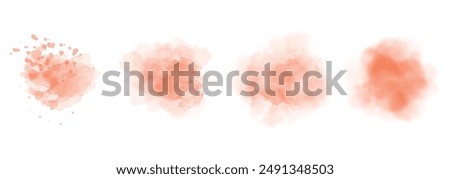 Set of abstract vivid red watercolor water splash on a white background. Vector watercolour texture in salad color. Ink paint brush stain. Vivid red splatters spot. Watercolor pastel splash