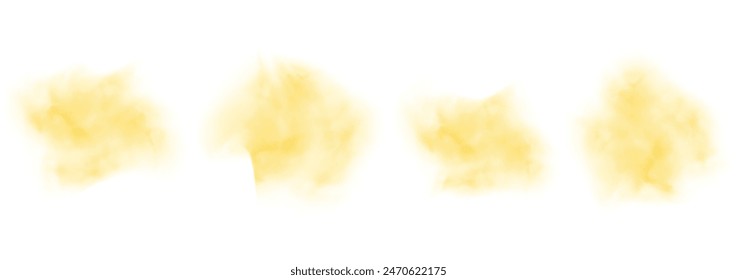 Set of abstract vivid yellow watercolor water splash on a white background. Vector watercolour texture in salad color. Ink paint brush stain. Vivid yellow splatters spot. Watercolor pastel splash