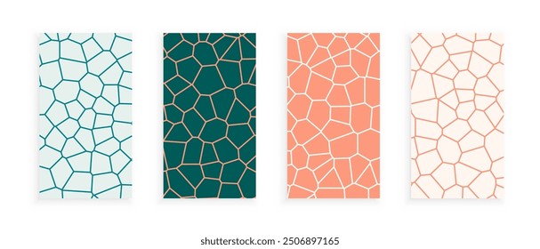 set of abstract voronoi grid block texture vertical poster vector