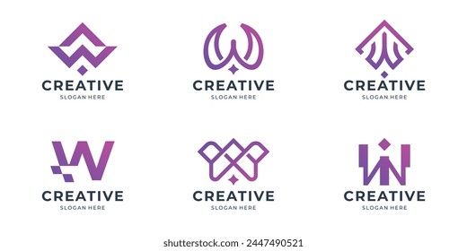 set of abstract w logo design. icon set letter w bundle for business of company