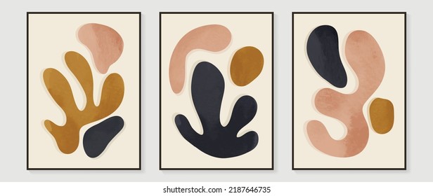 Set of abstract wall art vector background. Wall decor design with earth tone color, organic shapes, coral, circle. Abstract painting for wall decoration, interior, prints, cover, and postcard.