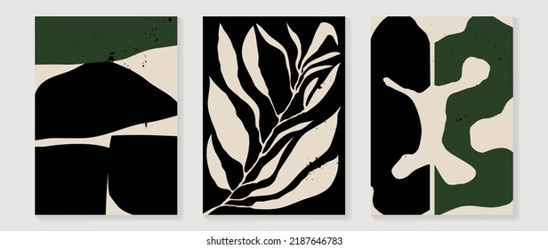 Set of abstract wall art vector background. Wall decor design with organic shapes, monochrome, black, white color. Abstract painting for wall decoration, interior, prints, cover, and postcard. - Shutterstock ID 2187646783