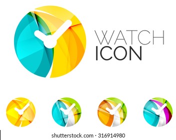 Set of abstract watch icon, business logotype concepts, clean modern geometric design. Created with transparent abstract wave lines